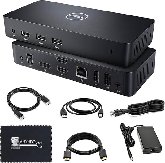D3100 Dell Dock USB 3.0 Ultra HD/4K Triple Display - 1 Year Warranty with 65W Power Adapter + HDMI Cable + Display Port Cable + USB 3.0 Cable + Microfiber Cloth Included (Renewed)