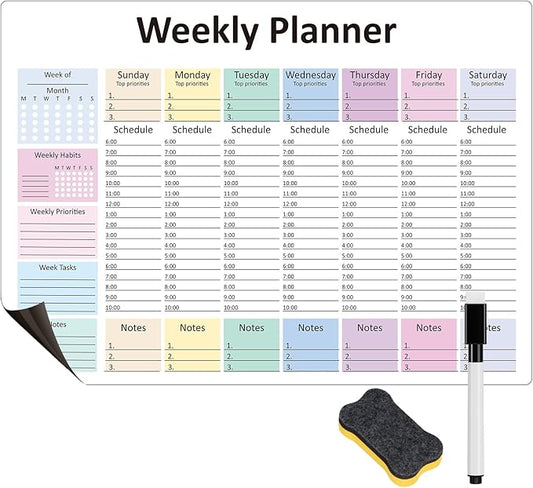 Weekly Hourly Planner Dry Erase Magnetic Whiteboard－Daily Weekly Weekly Planner and Hourly Schedule Checklist－Weekly To Do List Organize Your Daily Work Efficiently