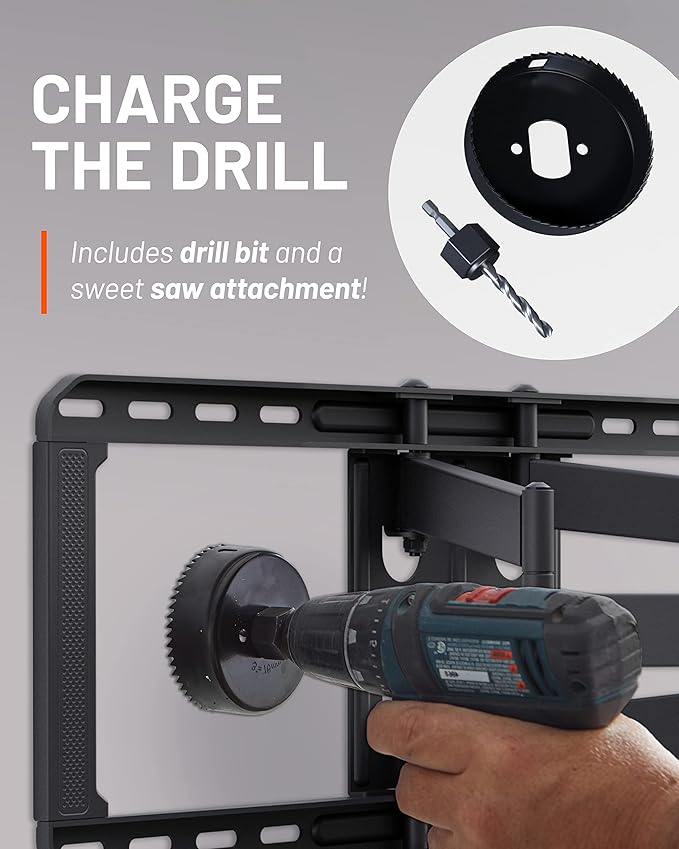 ECHOGEAR TV Cord Hider for Wall Mounted TV - Cable Management Kit Hides TV Wires - Includes 2 Pass Throughs, Locking Brackets, and Hole Saw Drill Attachment (Black)