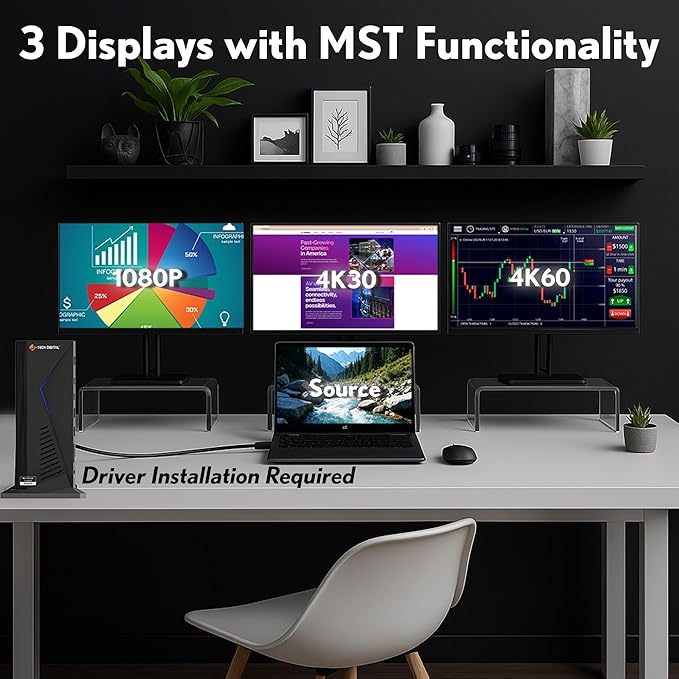 J-Tech Digital 14 in 1 Docking Station up to 4K 60Hz, 3X HDMI, 6X USB, Ethernet, SD/TF, 100W PD, Audio/Mic - Compatible with macOS/Windows, Supports SST/MST (Driver Required)