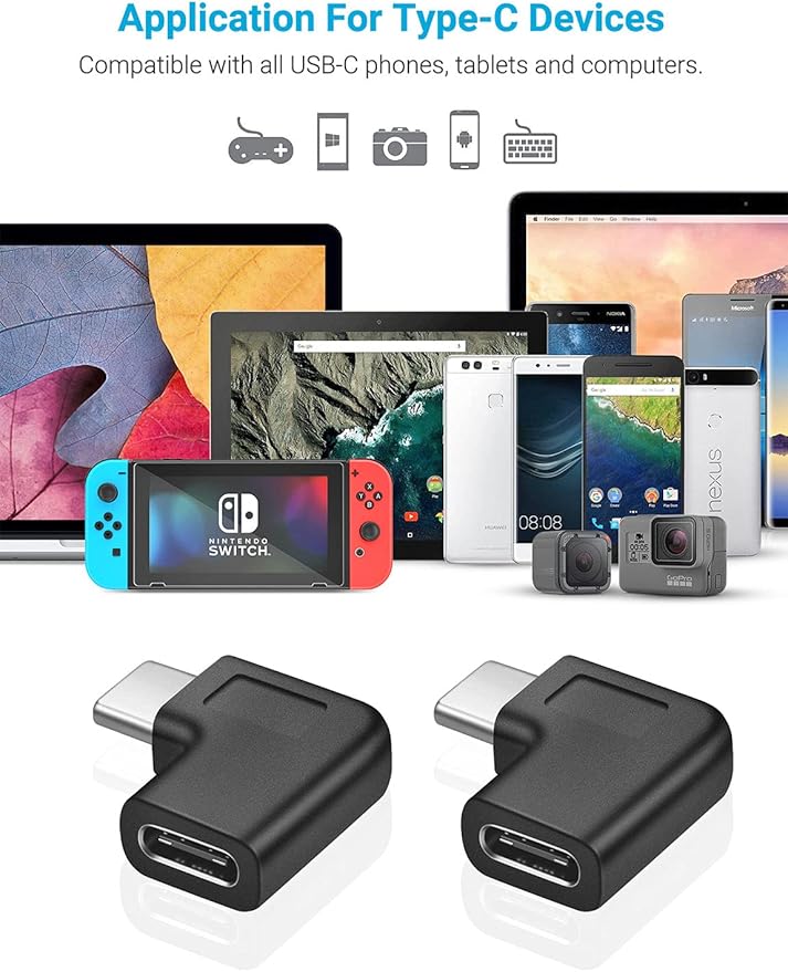 USB C Right Angle Adapter,90 Degree USB C to USB Type-C Male to Female Adapter Convertor Extension, for Laptop & Tablet & Mobile Phone (2 Pack).