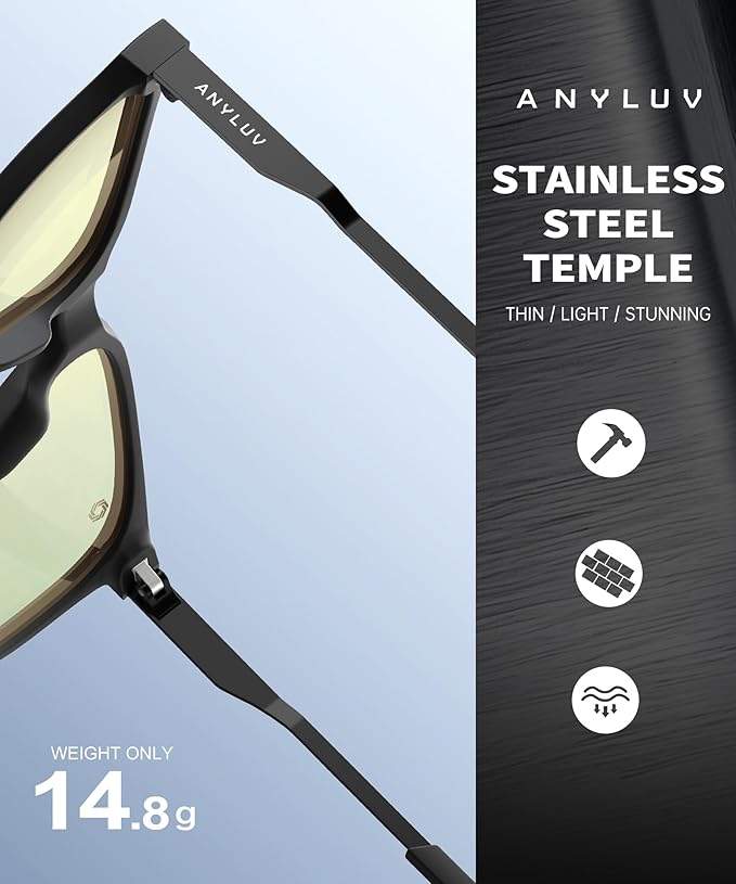 ANYLUV Blue Light Glasses for Men, Lightweight Computer Gaming Glasses, Stylish Anti Eyestrain Blue Light Blocking Men