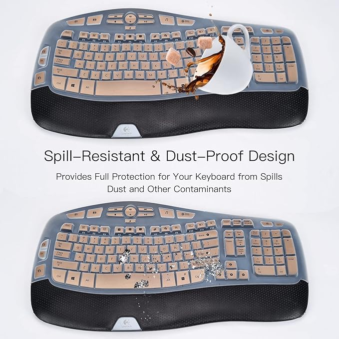 Keyboard Cover for Logitech K350 MK550 MK570 Keyboard Cover Skin for Logitech K350 MK550 MK570 Wireless Wave Keyboards Covers Skin Protector Accessories, Gold