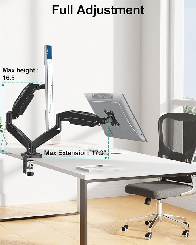 MOUNT PRO Dual Monitor Mount Fits 13 to 32 Inch Screen, Height Adjustable Monitor Stand for 2 Monitors, Full Motion Display Arm Holds up to 17. 6lbs Each, Computer Desk VESA Mount, Black