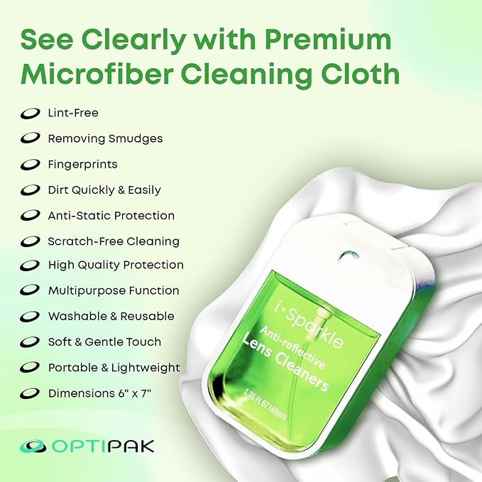 I-Sparkle Anti-Reflective Lens Cleaner Spray kit | (2x) 1.35oz Glasses Cleaner Spray + (2x) Microfiber Cloth for Eyeglasses, Sunglasses, Lenses, Screens and Camera Cleaning Kit (4 Piece Set)