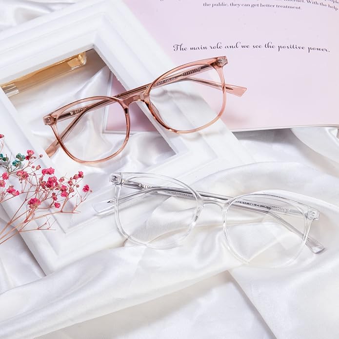 FONHCOO Blue Light Blocking Glasses Fashion Round TR90 Frame Transparent Eyewear Anti UV Computer Glasses for Women Men