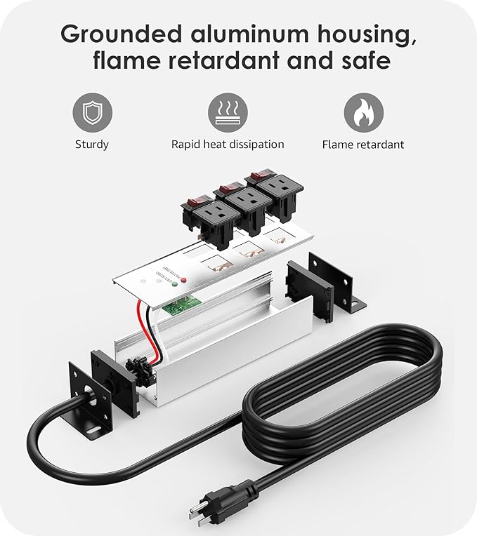 CCCEI 3 Outlet Heavy Duty Surge Protector Power Strip 20 Amp Individual Switches. 12 Gauge Extension Cord, Overload, Ground Protection. Garage Wall Mount Electric Extender, 4FT, Silver.