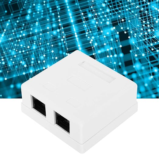 RJ45 8P8C Cat 6 Network Junction Box Dual Port Surface Mounted Desktop ABS Enclosure for Home Office Networking 27x58.5x60mm with Screws and Tape