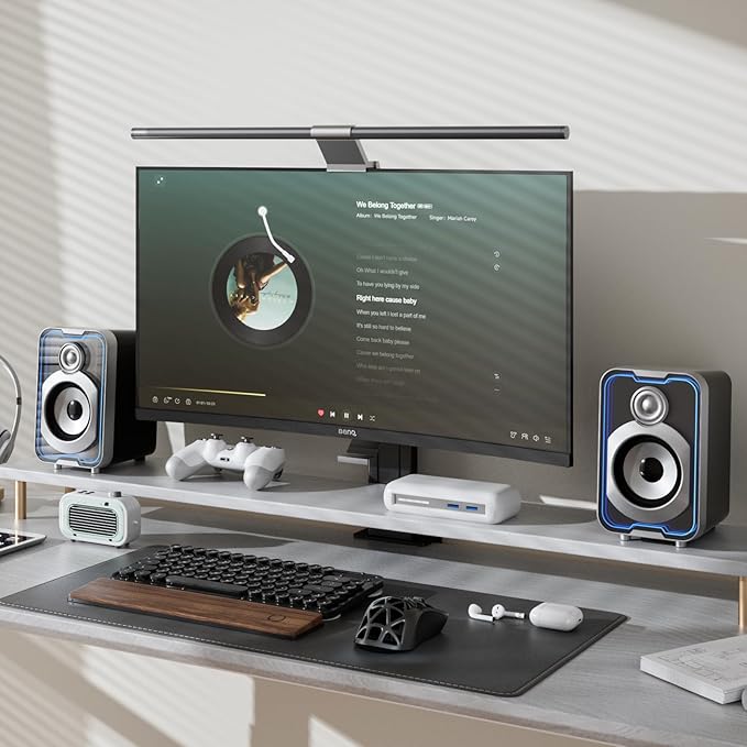 SOULION 2.0 Computer Speakers, 10W USB-Powered Bluetooth Wired PC Speaker with Easy-Control Pod for Desktop, Tiny Desk Soundbar with 5 Mirror-Like LED Light Modes for Monitor Laptop Gaming Music Black