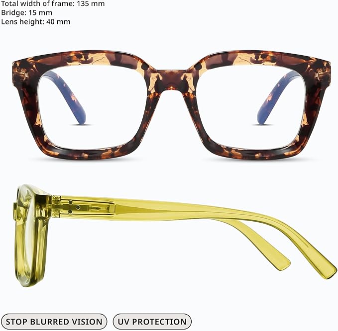IBOANN Oversized Blue Light Glasses for Woman, Funky Fashion Glasses With Preppy Look, Reduce Screen Fatigue Computer Glasses