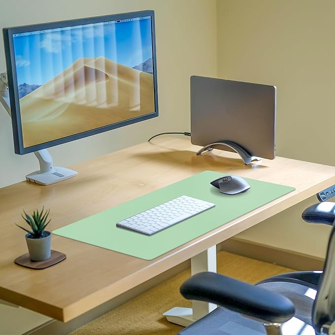 Large Desk Pad Mat, Leather Desk Mat for Desktop, Computer Mouse Pad Non-Slip, Waterproof Keyboard Mats for Office/Home/Decor (Green, 35.4" x 17")