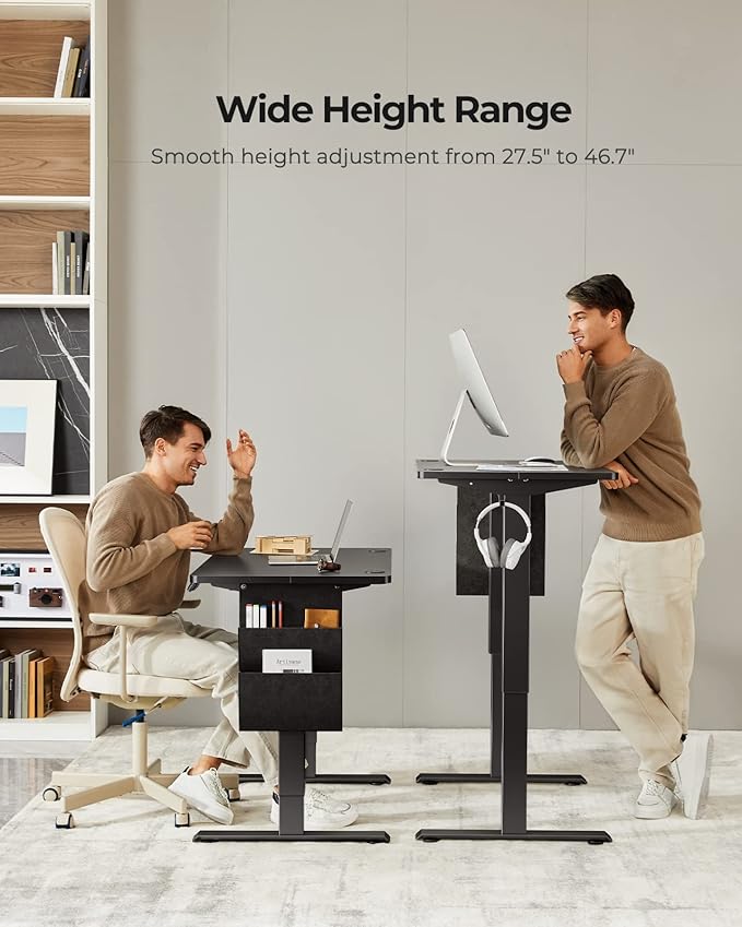 Marsail Electric Standing Desk Adjustable Height 48x24 inch Stand up Desk with Storage Bag & Headphone Hook, Memory Preset, Home Office Computer Workstation