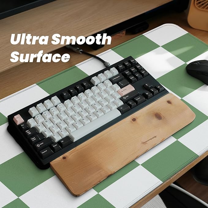 Gaming Mouse Pad with Non-Slip Base, Cute Mouse Mat with Stitched Edges for Keyboard and Mouse, Large Anime Mousepad for Computer, 31.5 x 11.8 inches (Green Checkered)