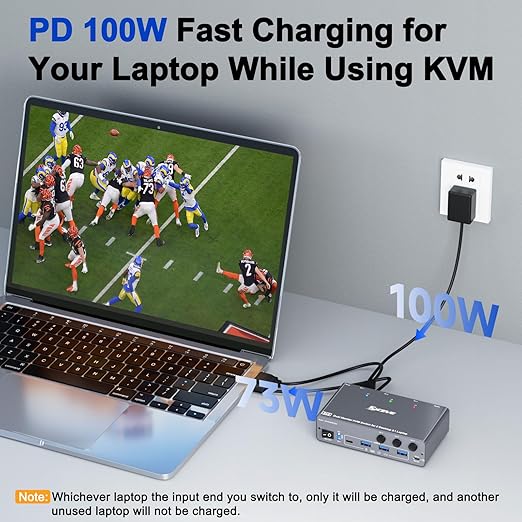 KCEVE KVM Switch 2 Monitors 3 Computers USB C HDMI DP, EDID, USB 3.0 KVM Switch Dual Monitor HDMI for 1 Laptops 2 Desktop Share 4 USB3.0 Device, 73W PD, 4K@60Hz, Aluminum, Power Adapter, Wired Remote