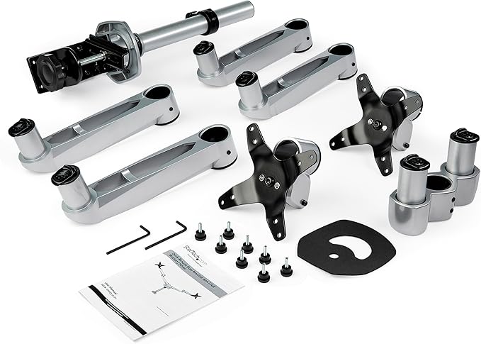 StarTech.com Desk Mount Dual Display Arm, Premium Articulating VESA Mount for Screens up to 27" (17.6lb/8kg), Height Adjustment, Rotate, Tilt, Swivel, Clamp or Grommet Base, TAA