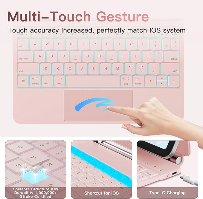 for iPad Air 11 inch Case with Keyboard (M4/M3/M2, 2026/2025/2024), iPad Pro 11 (4th/3rd/2nd/1st Gen) & Air 5/4th Magic Keyboard Case, 11 Colors Backlit, Multi-Touch Trackpad, Pink