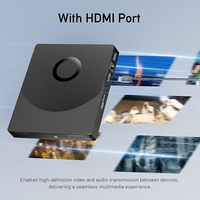 8 in 1 External Blueray/DVD Drive for PC, External CD/DVD Drive for Laptop Support 100G Disc 3D, Bluray Burner with HDMI/LAN/USB 3.0/Type-C/SD/TF Port, Blu-ray Player for Windows XP/7/8/10/11 MacOS