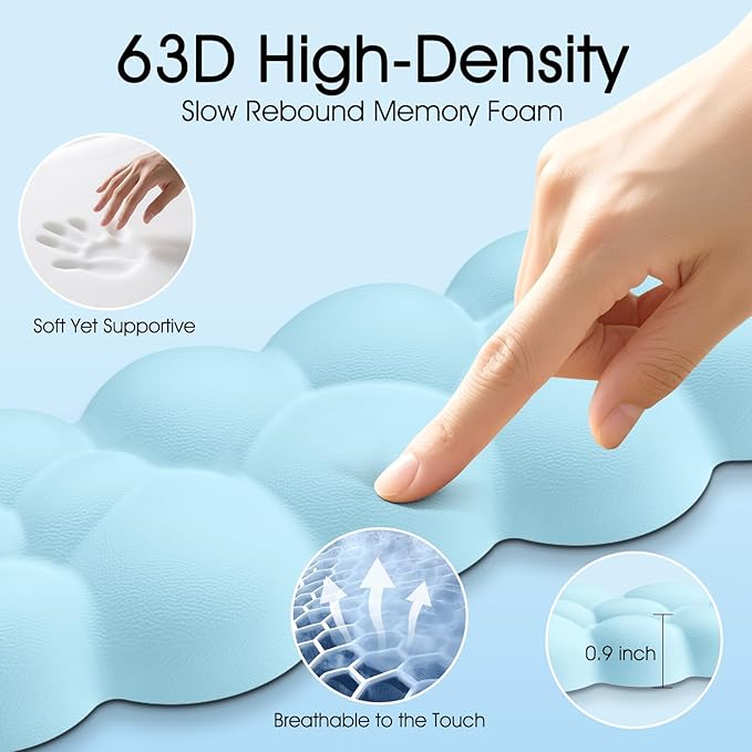 Cloud Wrist Rest Keyboard Cushion, 4-in-1 Ergonomic Cloud Keyboard Wrist Rest and Mouse Pad Set with Memory Foam Arm Support for Palm, Cute Desk Accessory for PC Gaming Setup, Blue