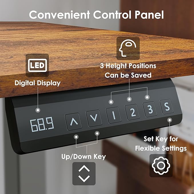 48x24 Inch Electric Standing Desk with 2 Drawers, Adjustable Height Desk with Storage Shelf, 3 Preset Heights, 2 Hooks and Cable Management, Ergonomic Rising Computer Table for Home Office