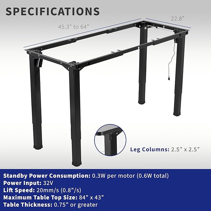 VIVO Electric 4-Leg Dual Motor Standing Desk Frame for Table Tops up to 84 x 43 inches and 220 lbs, Memory Controller Height Adjustment, Frame Only, Black, DESK-E4B
