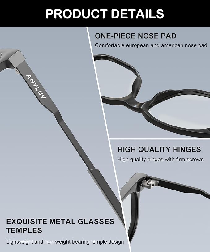 ANYLUV Blue Light Glasses for Men, Lightweight Computer Gaming Glasses, Stylish Anti Eyestrain Blue Light Blocking Men