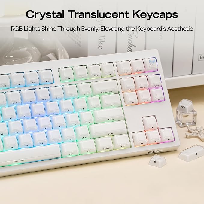 EPOMAKER Lusterfly Jelly Keycaps Set - 123 Keys Double-Shot Laser Engraved, MDA Profile, ABS+PC, Non-Shine-Through, MX-Compatible for 61/68/84/87/98/100/104-Key Mechanical Keyboard (White)