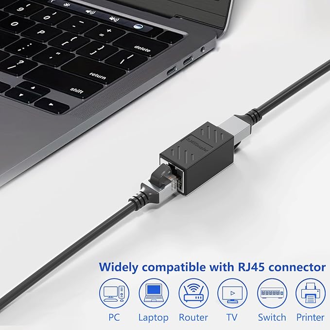 Jadaol RJ45 Coupler [UL Listed], Gold Plated Ethernet Cable Extender with PoE Support, 328ft Long Distance Extend, Female to Female Coupler for Cat8 Cat7 Cat6a Cat6 Cable (Black, 1Pack)