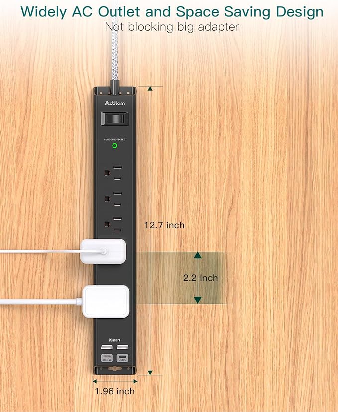 2 Pack Power Strip Surge Protector - 6Ft Extension Cord with 5 Widely Outlets 4 USB (2 USB C) Port, 1875W/15A, Wall Mount, Flat Plug, Desk Charging Station for Home Office College Dorm Room Essentials