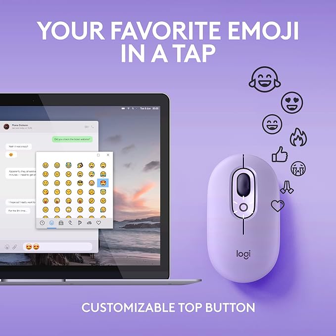 Logitech POP Mouse, Wireless Mouse with Customizable Emojis, SilentTouch Technology, Precision/Speed Scroll, Compact Design, Bluetooth, Multi-Device, OS Compatible - Cosmos