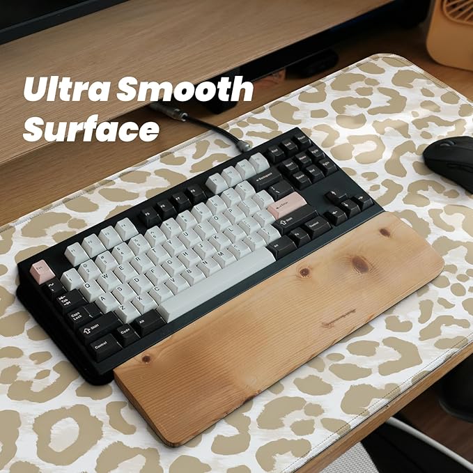 Gaming Mouse Pad with Non-Slip Base, Cute Mouse Mat with Stitched Edges for Keyboard and Mouse, Large Anime Mousepad for Computer, 31.5 x 11.8 inches (Leopard Print)