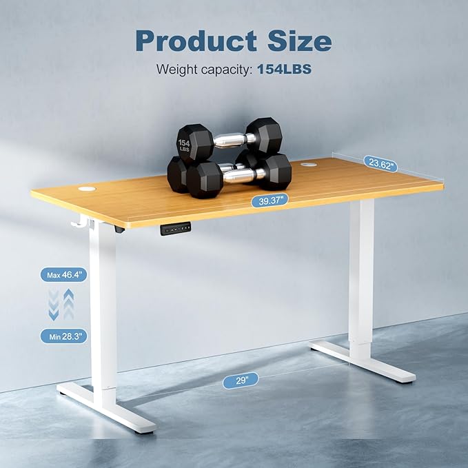 DUMOS 40 Inch Electric Standing Desk Height Adjustable, Sit to Stand Up Computer Workstations Work PC Table Home Office Study Writing Gaming Desks with Memory Presets for Walking Pad, Bedroom, Oak
