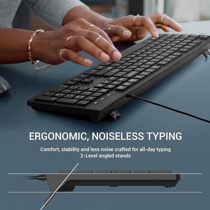 Wired Keyboard, Ultra-Thin USB Wired Computer Keyboard, Low-Profile Keys, Spill-Resistant, Multimedia Keys, Compatible with Windows, Mac, Chrome, Linux, and Android-Black