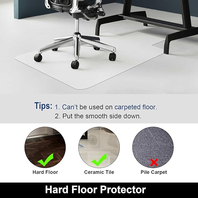 AiBOB Office Chair Mat for Hardwood Floor, 45 X 53 inches, Hard Floor Chair Mats Under Computer Desk, Easy Glide for Rolling Chairs, No Curling