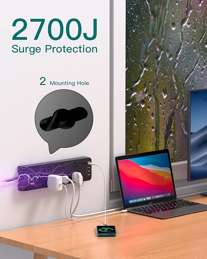 Power Strip - Addtam Surge Protector with 10 Outlets and 4 USB Ports, 6 Feet Extension Cord with Flat Plug, 2700 Joules, ETL Listed, Black