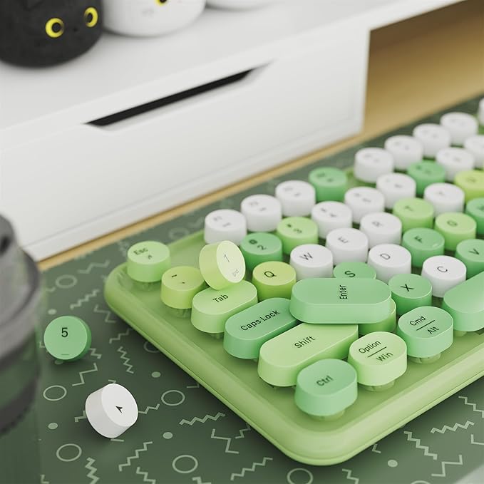 x UBOTIE Colorful Wireless Keyboard and Mouse Combo, Full-Sized Office Keyboard with Typewriter Flexible Keys, 2.4GHz Dropout-Free Connection, Optical Mouse for PC Laptop(Green Colorful)
