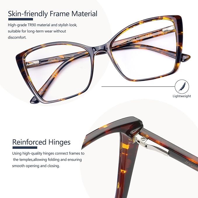 Blue Light Blocking Glasses for Women, Oversized Trendy Cat Eye Computer Gaming Glasses Anti Glare & UV Glare RF6204 (Coco Tortoise Cateye Frame)