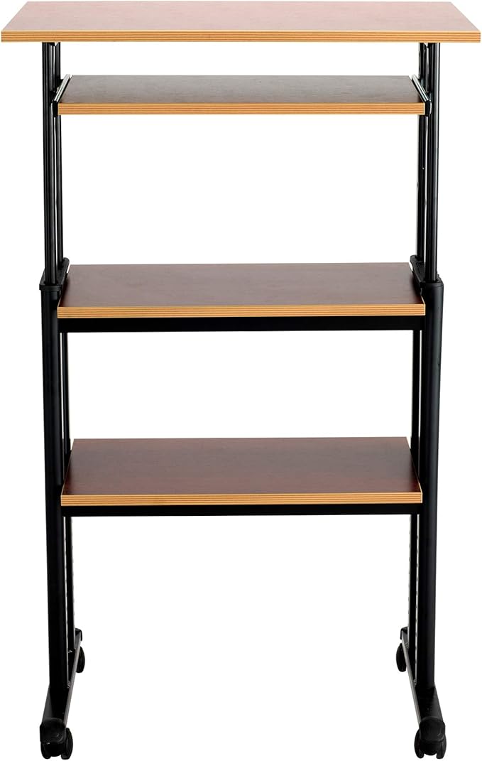 Safco 1929CY MUV Mobile Stand-Up Height-Adjustable Desk,Keyboard Storage, Steel Frame Construction, Durable Melamine Laminate Work Surface, 4 Wheels, Narrow Design