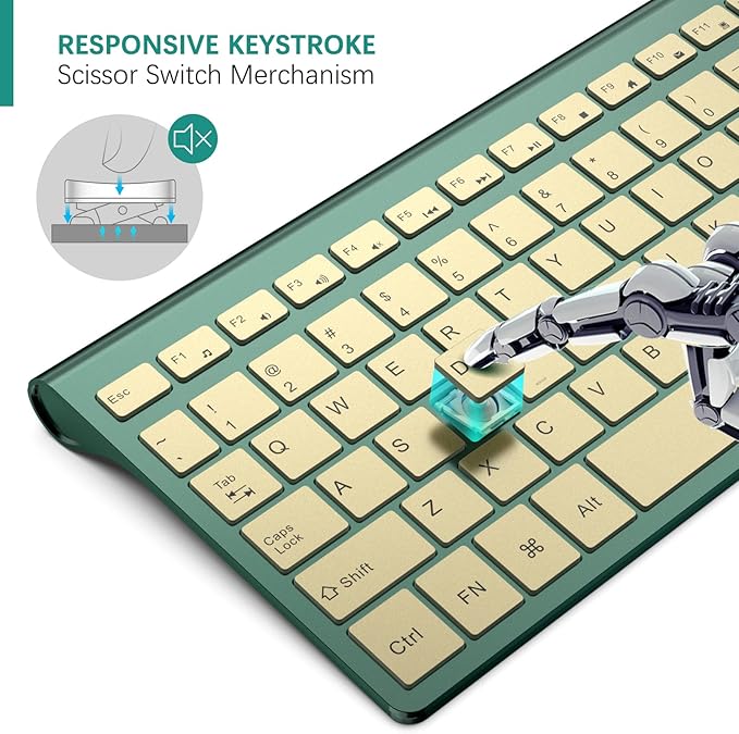 JOYACCESS Wireless Keyboard and Mouse Combo,2.4G Compact and Quiet Wireless Keyboard,Ergonomic and Portable Design for Computer, Windows,Desktop, PC, Laptop-Cangling Green