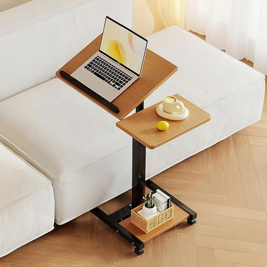 Mobile Adjustable Height Laptop Stand PC Computer Portable Notebook Swivel Laptop Desk Rolling Table Desk Cart Tiltable with Wheels Casters& Mouse Pad Table
