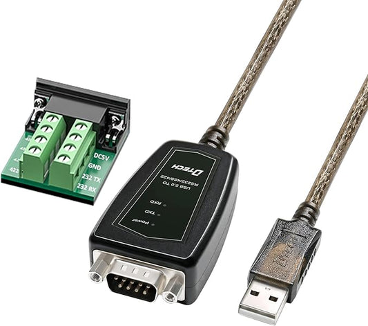 DTECH USB to Serial Adapter RS422 RS485 R232 to USB Cable (3 in 1 Interface) Supports DC 5V with Breakout Board LED Lights for Multi-Kind Control Devices Windows 11 10 8 7 XP Mac (1.5ft)