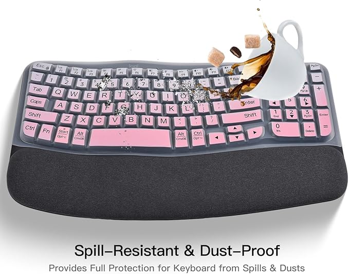 Large Print Keyboard Cover for Logitech Wave Keys MK670 Combo Keyboard Skin, Logitech Wave Keys Wireless Ergonomic Keyboard Cover Protector Skin, Logitechs Waves Key Accessories, Ombre Pink
