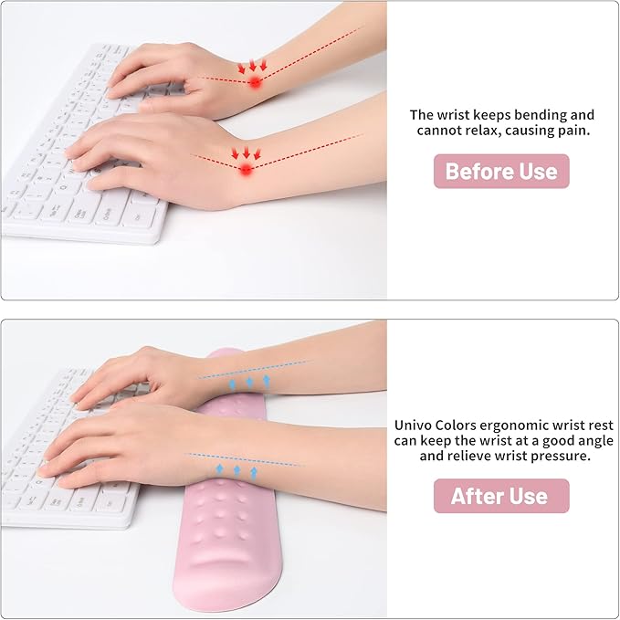 UnivoColors Pink Superfine Memory Foam Keyboard Wrist Rest Soft Gel Ergonomic Wrist Support Pad for Computer, Laptop, Office, Gaming, Typing