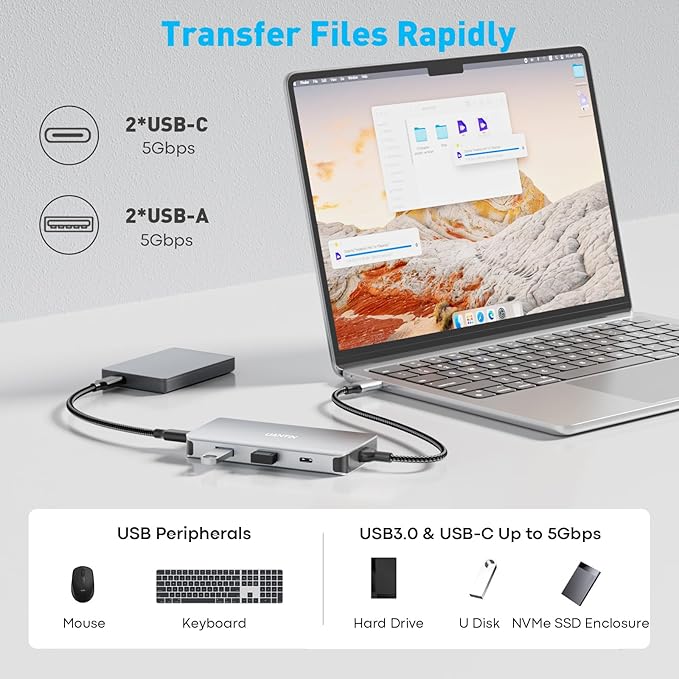 USB C Docking Station Dual Monitor Adapter, Laptop Docking Station 3 Monitor Triple 4K60Hz Display with 2 HDMI, 4K120Hz DisplayPort, USB-A & USBC Data, 100W PD, USB C Dock for Dell, HP, Lenovo