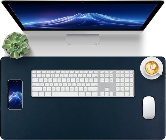 Dark Blue Leather Desk Mat Large Mouse Pad, Waterproof Desk Pad for Keyboard and Mouse, Non-Slip Computer Desk Protector, Smooth Mouse Movement Desk Mat for Home and Office(31.5"×15.7")