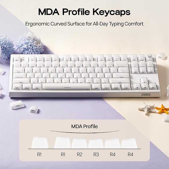 EPOMAKER Lusterfly Jelly Keycaps Set - 123 Keys Double-Shot Laser Engraved, MDA Profile, ABS+PC, Non-Shine-Through, MX-Compatible for 61/68/84/87/98/100/104-Key Mechanical Keyboard (White)
