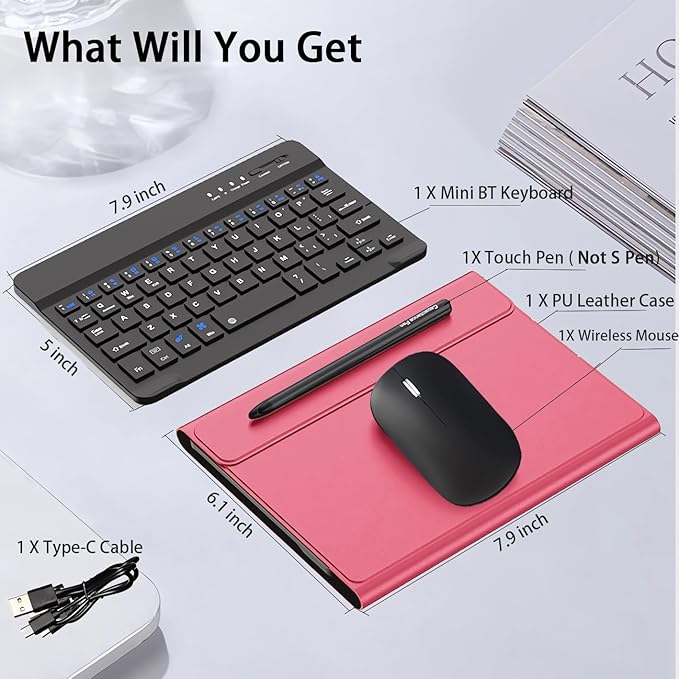 for Samsung Galaxy Z Fold 7 6 5 Keyboard and Mouse, Portable Mini Bluetooth Keyboard with Leather Case and Capacitive Pen, 4 in 1 Set for Z Trifold Fold7 Accessories