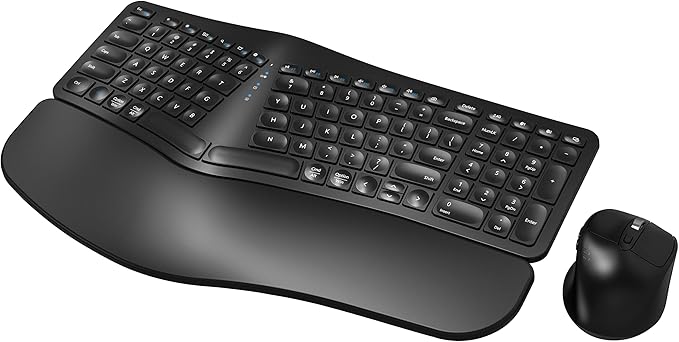 MK960 Ergonomic Wireless Keyboard Mouse Combo, Bluetooth/2.4G Split Design Keyboard with Palm Rest and 4 Level DPI Adjustable Wireless Mouse Multi-Device, Rechargeable, for Windows/Mac/Android