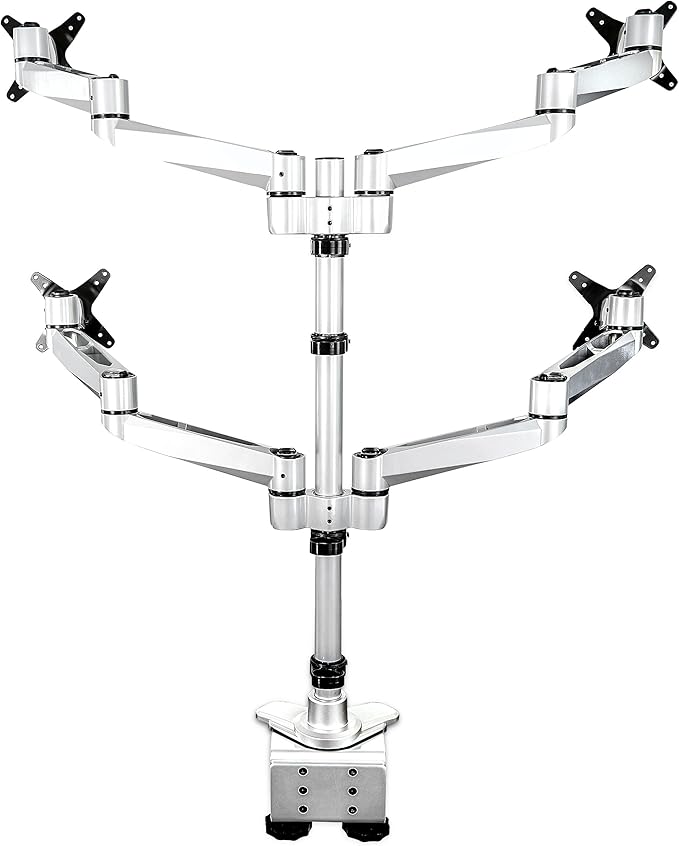 StarTech.com Desk Mount Quad Monitor Arm, Premium Articulating VESA 4X Monitor Mount 2x2 up to 30" (24.8lb/11.3kg), Height Adjustable Pole, Tilt Swivel Rotate, Clamp or Grommet Base, TAA