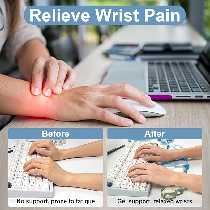 Keyboard Wrist Rest with Cloud Mouse Pad - Gradient Blue Ergonomic Cloud Mouse Pad with Non-Slip Base, Cute Office Accessories for Desktop/Latop/Home/Office
