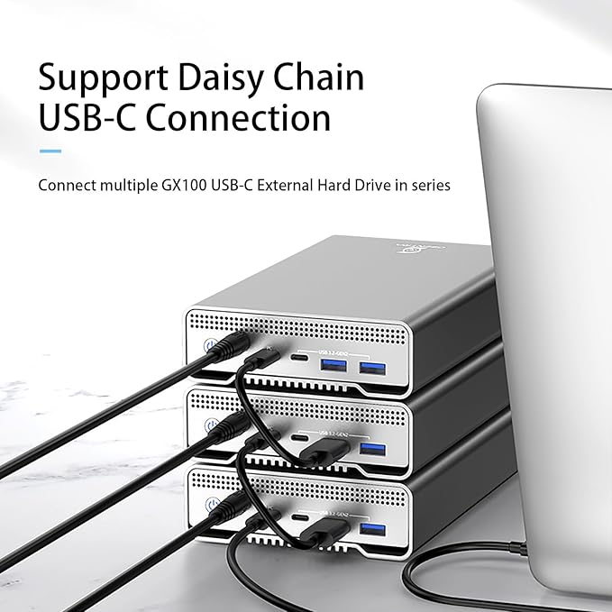 GX100 14TB USB 3.2 Gen 2 USB-C External Hard Drive with USB Hub for Windows or MacOS Desktop PC/Laptop - 2 Year Warranty